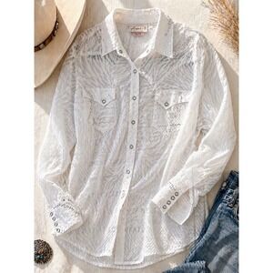 Ariat Western Snap Shirt XL Sheer Zebra Rhinestone Cowgirl Top